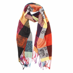 Wo Fatchin Checkered Multi-Color Paisley and Fringe Scarf thumbnail