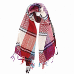 Wo Fatchin Checkered Red Multi w/ Fringe Scarf thumbnail