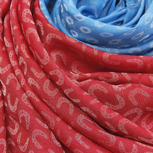 Blue and Cherry Mini Horse Shoes Print Scarf