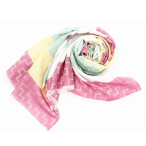 Zippy Pink, White, Green Color Block Scarf
