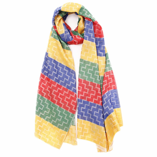 Yellow, Green, Red, Blue Color Block Scarf