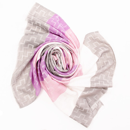 Gray, White and Pink Color Block Scarf