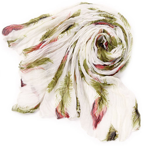 White and Green feather Scarf