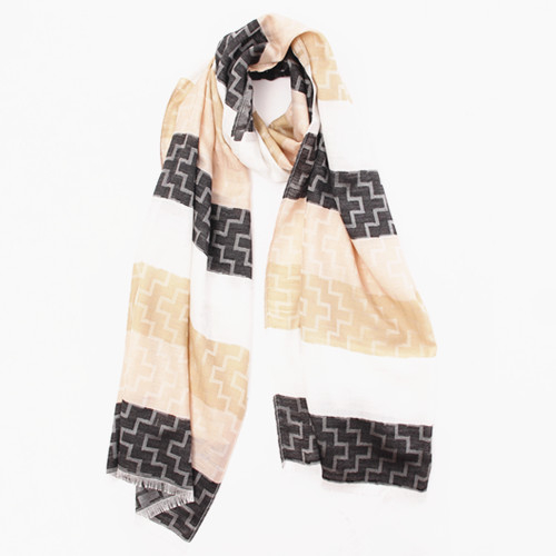 Cream and Charcoal Color Block Scarf